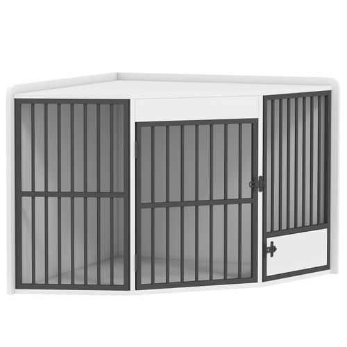 Cage Pour Chiens Petits Et Moyens Avec Porte De Distribution, Mdf Et Métal, Blanche