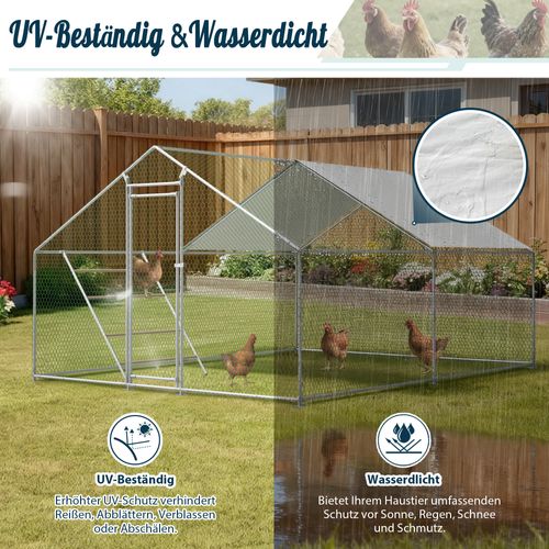 Enclos Poulailler 3x4m Avec Échelle, Verrouillage Sécurisé Et Toit Pe Étanche