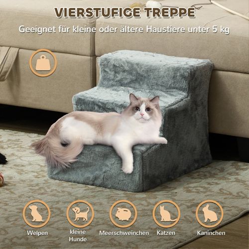 Escalier Pour Animaux 3 Marches En Peluche, Montée Facile Pour Lit Et Canapé, Gris Clair
