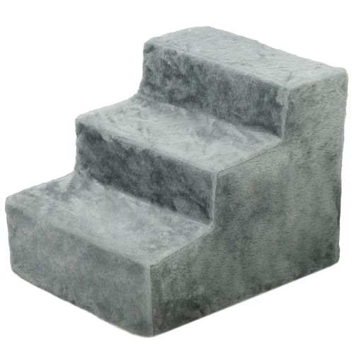 Escalier Pour Animaux 3 Marches En Peluche, Montée Facile Pour Lit Et Canapé, Gris Clair