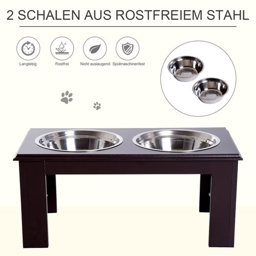 Station De Repas Surélevée Pour Chien Avec 2 Bols Inox Amovibles, Antidérapante, 58x30,5x25,4 Cm