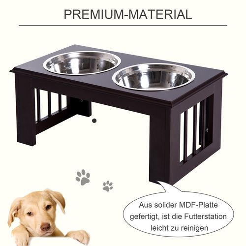 Station De Repas Surélevée Pour Chien Avec 2 Bols Inox Amovibles, Antidérapante, 58x30,5x25,4 Cm
