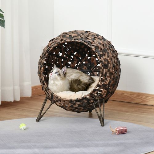 Panier Pour Chat En Rotin Avec Coussin Surélevé, Confortable Et Design Contemporain, Ø52x58 Cm