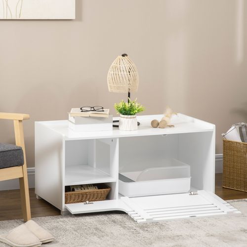 Armoire Pour Chat 2-en-1 Avec Étagères Et Porte Magnétique, Meuble Pratique Et Moderne, Blanc
