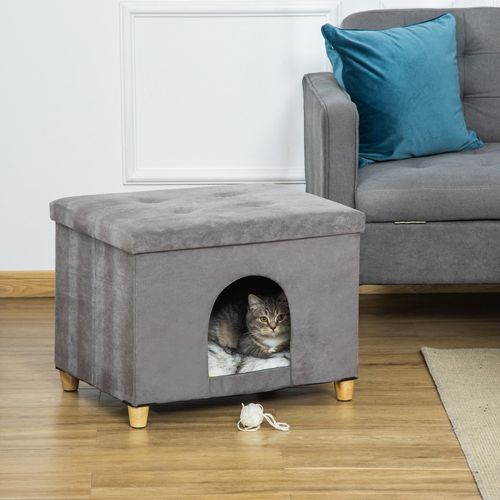 Maison Pour Chat 2-en-1 Avec Coussin Amovible Et Design Élégant, 60x45x44,5 Cm