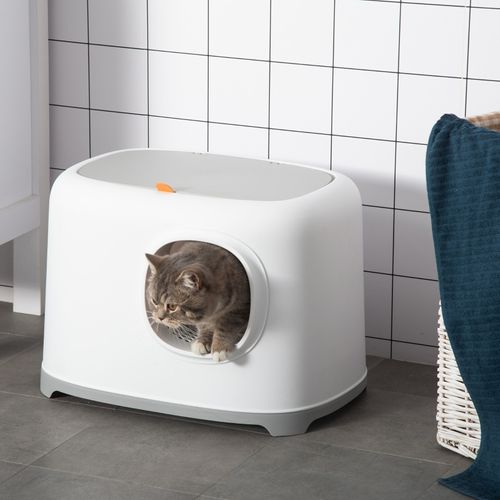 Litière Pour Chat Avec Couvercle Et Tunnel XXL Avec Grille Anti-poussière, 55x40x39 Cm