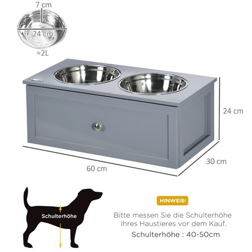 Station De Repas Surélevée Pour Chiens Moyens Avec 2 Bols En Inox Et Tiroir De Rangement