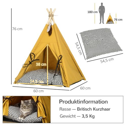 Tipi Pour Chat Et Petit Chien Avec Coussin Doux Et Tapis Antidérapant 60 X 60 X 76 Cm