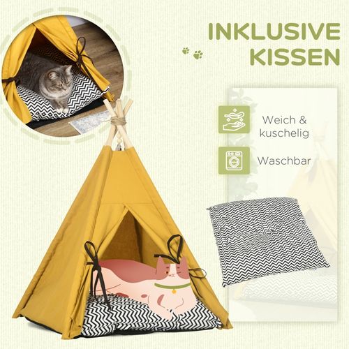 Tipi Pour Chat Et Petit Chien Avec Coussin Doux Et Tapis Antidérapant 60 X 60 X 76 Cm