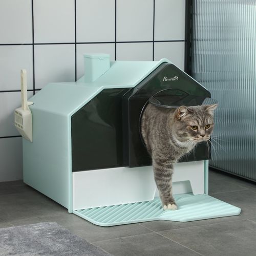 Litière Pour Chat Design Maison Avec Filtre, Tapis Anti-litière Et Pelle, Vert 47x45x42 Cm