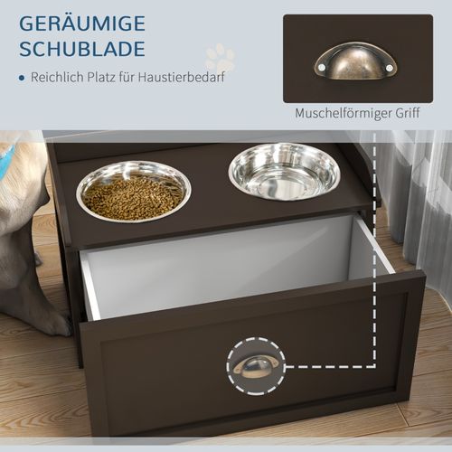 Station De Repas Surélevée Pour Chiens Avec 2 Gamelles En Inox Et Rangement Intégré 60x30x36 Cm