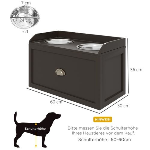 Station De Repas Surélevée Pour Chiens Avec 2 Gamelles En Inox Et Rangement Intégré 60x30x36 Cm