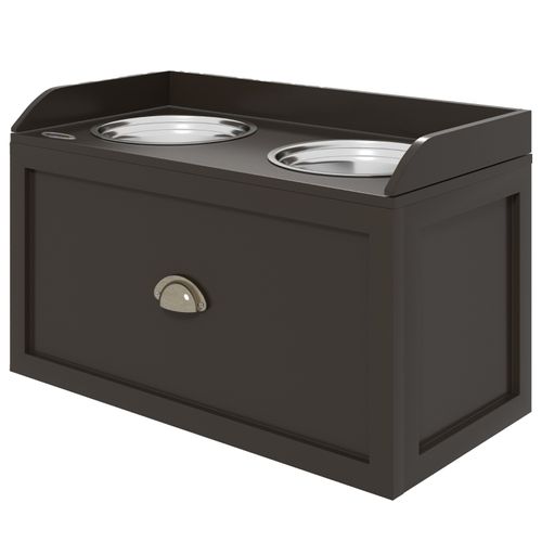 Station De Repas Surélevée Pour Chiens Avec 2 Gamelles En Inox Et Rangement Intégré 60x30x36 Cm