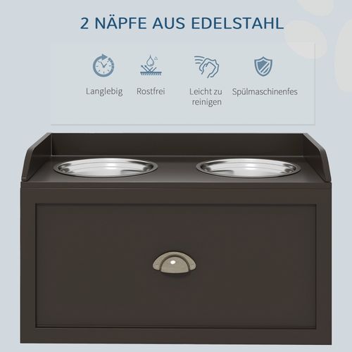 Station De Repas Surélevée Pour Chiens Avec 2 Gamelles En Inox Et Rangement Intégré 60x30x36 Cm