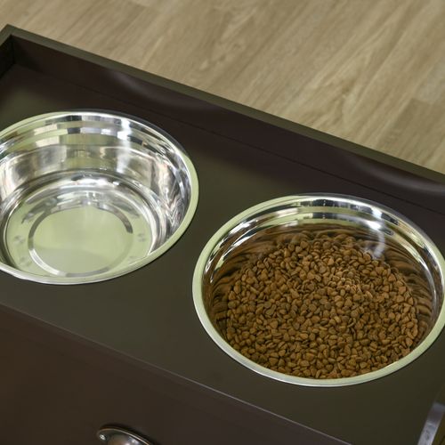 Station De Repas Surélevée Pour Chiens Avec 2 Gamelles En Inox Et Rangement Intégré 60x30x36 Cm