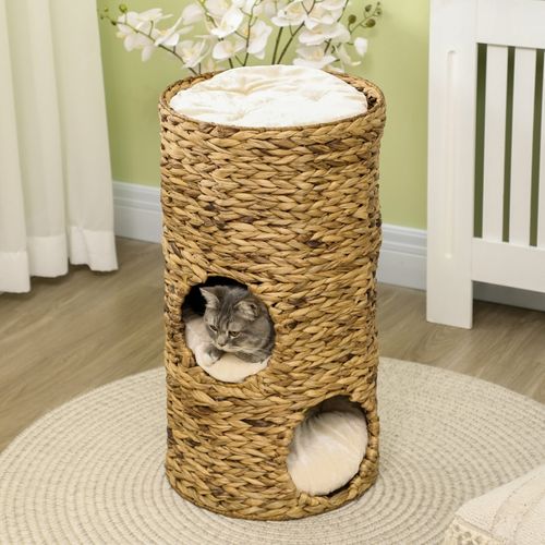 Maison Pour Chat à 3 Niveaux Avec 3 Entrées Et Coussins, Design Bohème 40x40x73 Cm