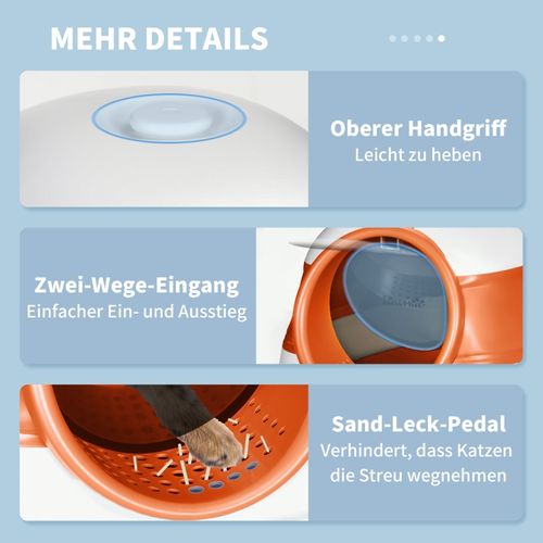 Litière Fermée Pour Chat Avec Couvercle Et Pelle, Pliable, 52x41x38 Cm, Blanc/orange