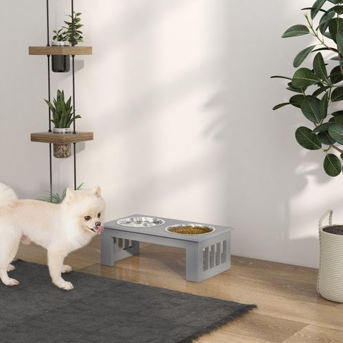 Station De Repas Pour Chien Avec 2 Bols En Inox, Antidérapante, 44x24x15 Cm, Gris