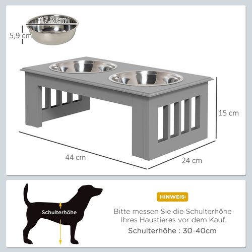 Station De Repas Pour Chien Avec 2 Bols En Inox, Antidérapante, 44x24x15 Cm, Gris