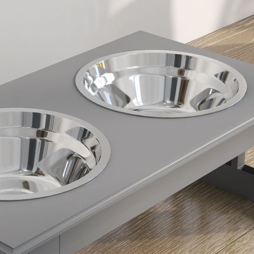 Station De Repas Pour Chien Avec 2 Bols En Inox, Antidérapante, 44x24x15 Cm, Gris