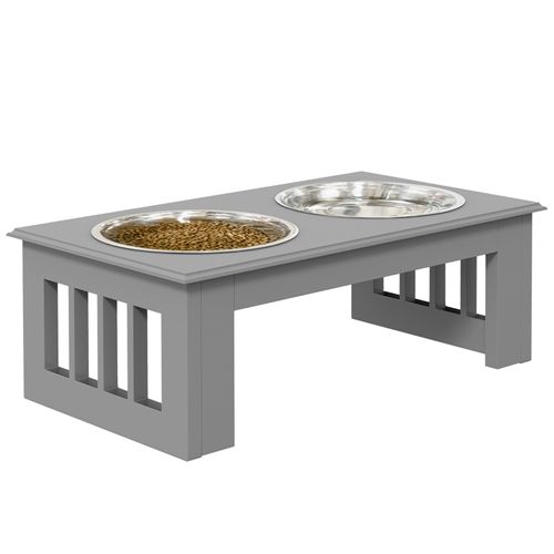 Station De Repas Pour Chien Avec 2 Bols En Inox, Antidérapante, 44x24x15 Cm, Gris
