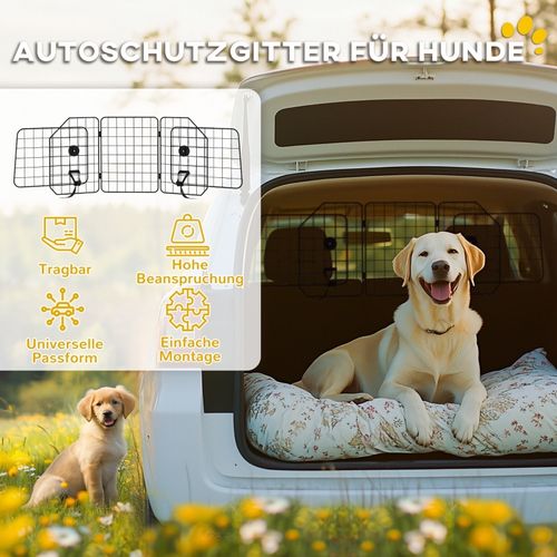 Grille De Sécurité Pour Chien De Voiture, Réglable 93-150 Cm, Pliable, Acier Noir
