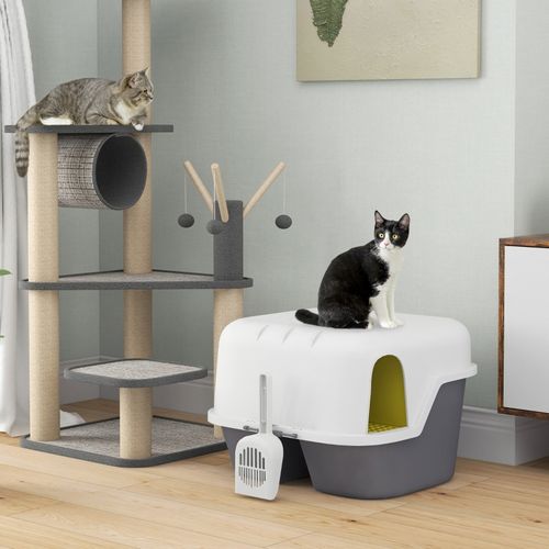 Litière Pour Chat Avec Couvercle Et Pelle, Fermeture Hygiénique, Facile à Nettoyer, Blanc