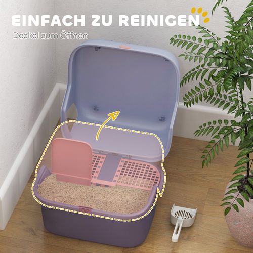 Litière Pour Chat Avec Couvercle Et Pelle, Facile à Nettoyer, Fermable, Design Violet