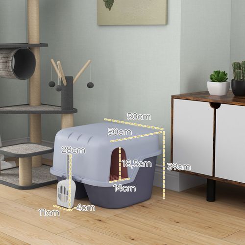 Litière Pour Chat Avec Couvercle Et Pelle, Facile à Nettoyer, Fermable, Design Violet