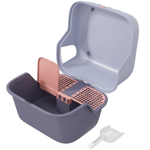 Litière Pour Chat Avec Couvercle Et Pelle, Facile à Nettoyer, Fermable, Design Violet