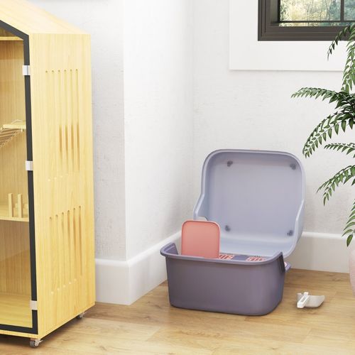 Litière Pour Chat Avec Couvercle Et Pelle, Facile à Nettoyer, Fermable, Design Violet