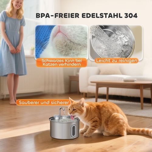 Fontaine à Eau Pour Chats 2,5l En Acier Inoxydable Avec LED Et Filtre Charbon Actif