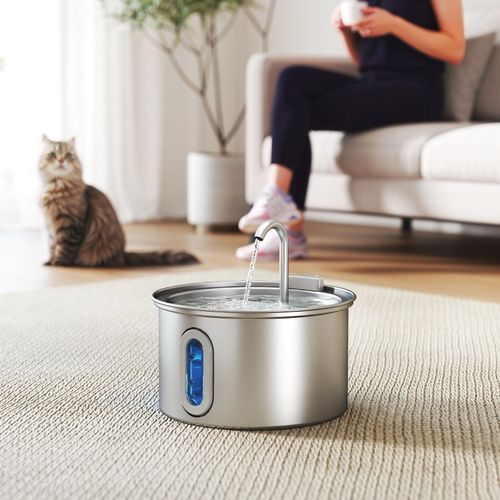 Fontaine à Eau Pour Chats 2,5l En Acier Inoxydable Avec LED Et Filtre Charbon Actif