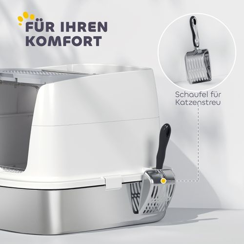 Litière Fermée En Acier Inoxydable Pour Chats Avec Entrée Avant, 52,4x41,3x39,8 Cm