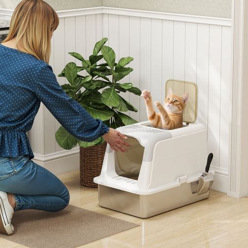 Litière Pour Chats En Acier Inoxydable Avec Couvercle, Entrée Avant, Jusqu’à 15 Kg