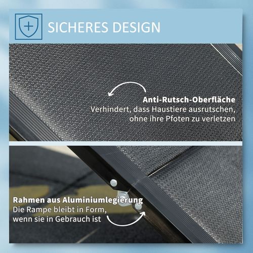 Rampe Pliable Pour Chiens Jusqu’à 40 Kg, Antidérapante, 158x43,5x2,5 Cm, Noire