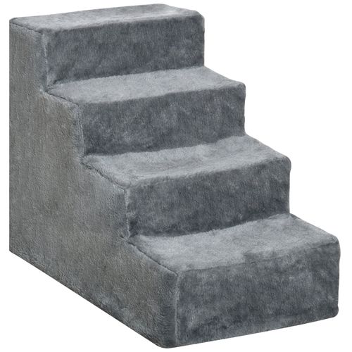Escalier Pour Chiens Et Chats 4 Marches Avec Revêtement En Peluche Pour Lit Et Canapé, Gris Clair