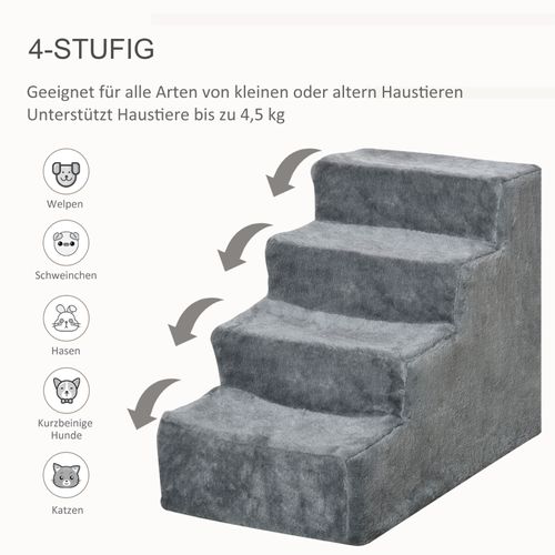 Escalier Pour Chiens Et Chats 4 Marches Avec Revêtement En Peluche Pour Lit Et Canapé, Gris Clair