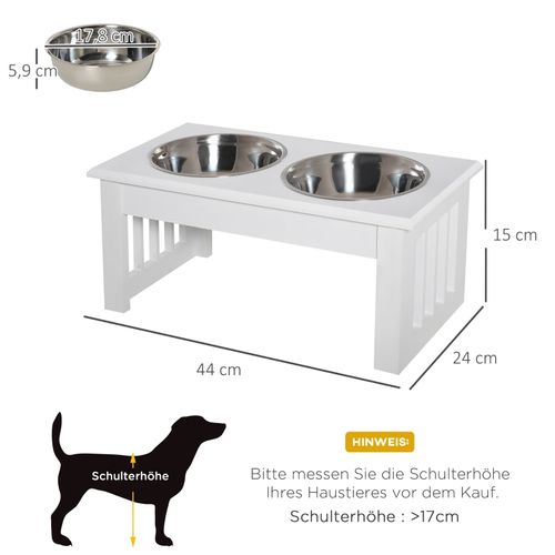 Station De Nourriture Surélevée Pour Chiens Avec 2 Bols En Acier Inoxydable, Blanche, 0,9l
