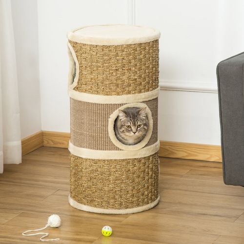 Arbre à Chat 3 Niveaux Avec Sisal Et Peluche 37,5x37,5x70 Cm Pour Chats