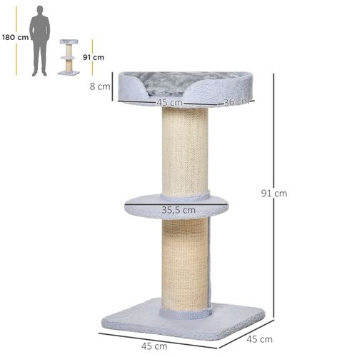 Arbre à Chat Multifonction 30kg Avec Sisal Et Plateforme 45x45x91 Cm Bleu Clair