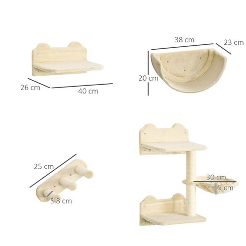 Mur D’escalade Pour Chat 4 Pièces Avec Griffoirs, Plateformes Et Hamac Jusqu’à 5 Kg