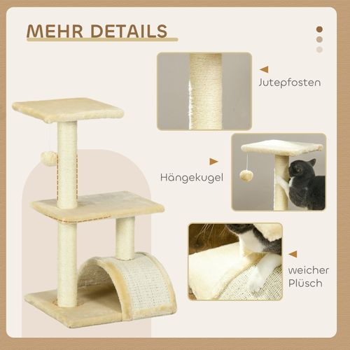 Arbre à Chat 72 Cm Avec Plateformes, Balle Suspendue Et Poteaux En Sisal, Crème