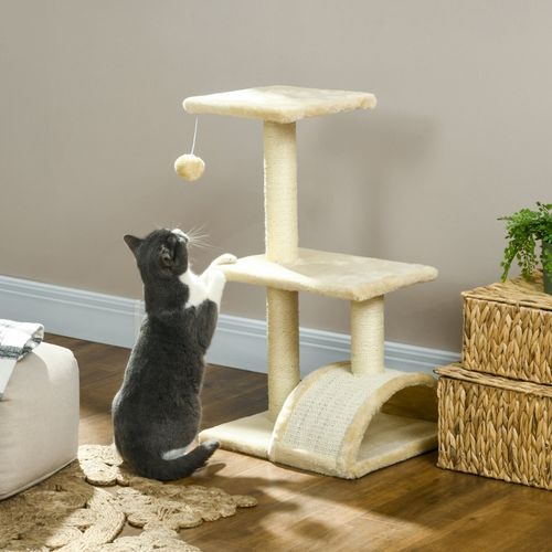 Arbre à Chat 72 Cm Avec Plateformes, Balle Suspendue Et Poteaux En Sisal, Crème