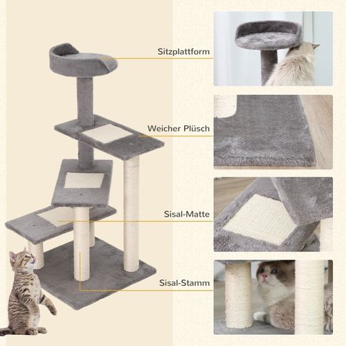 Arbre à Chat 5 Niveaux Avec Escaliers, Plateformes Et Poteaux En Sisal, Beige Et Gris