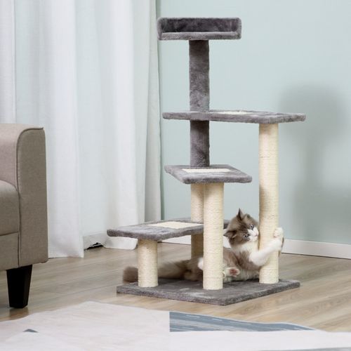 Arbre à Chat 5 Niveaux Avec Escaliers, Plateformes Et Poteaux En Sisal, Beige Et Gris