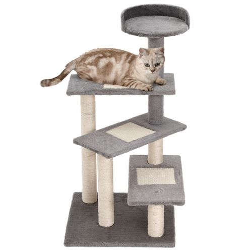 Arbre à Chat 5 Niveaux Avec Escaliers, Plateformes Et Poteaux En Sisal, Beige Et Gris