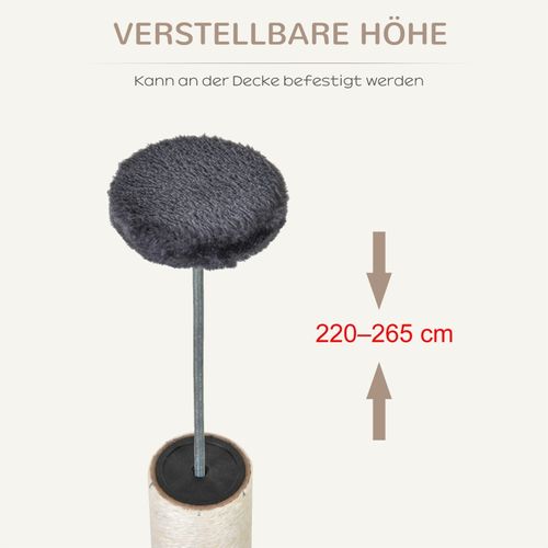 Arbre à Chat Hauteur Plafond 220-265 Cm Avec Plateformes, Coussins Et Sisal Gris Foncé