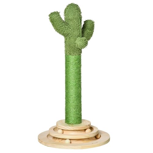 Arbre à Chat Cactus 60 Cm Avec Sisal, Jouet En Bois Et Coussin Vert Et Naturel