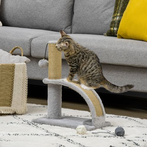 Arbre à Chat Miniature Avec Poteau En Jute, Balle Suspendue Et Griffoir 34 Cm